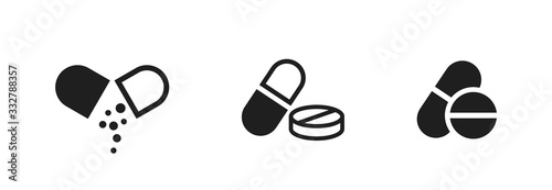 pill icon set. medicament and pharmaceutical symbol. medical design element