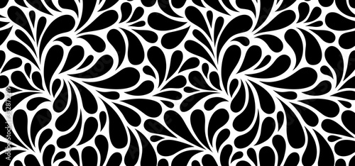 Vector seamless black and white pattern with drops. Monochrome abstract floral background.