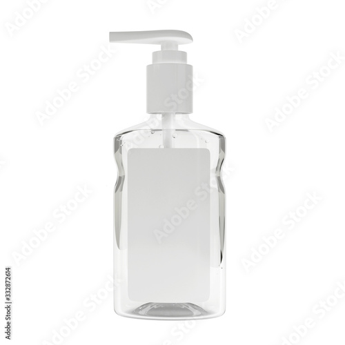 Realistic sanitizer gel bottle with pump. Gel or cream bottle dispenser. Pump container template. Hand sanitizer in 236ml bottle with pump.