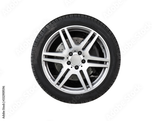 Shiny new car wheel isolated on white