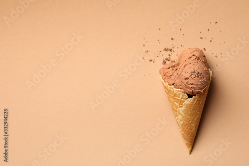 Ice cream on craft background, space for text