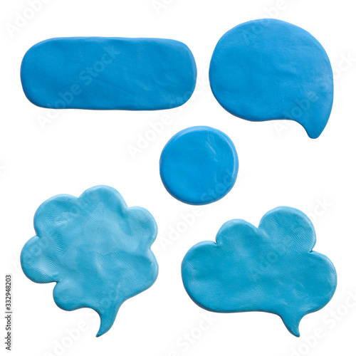 Clay putty, plasticine handmade shapes and badges templates. Blue geometry objects, backgrounds for text or any design. Putty design templates.