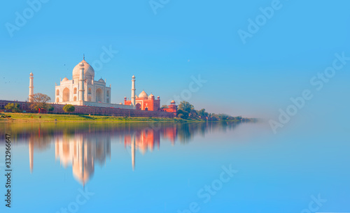 Taj Mahal mausoleum reflected in Yamuna river - Agra, Uttar Pradesh, India