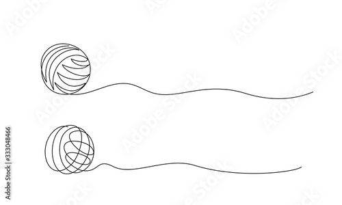 Clew ball of thread. Continuous one line drawing