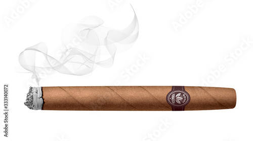 Realistic smoking cigar isolated on white background