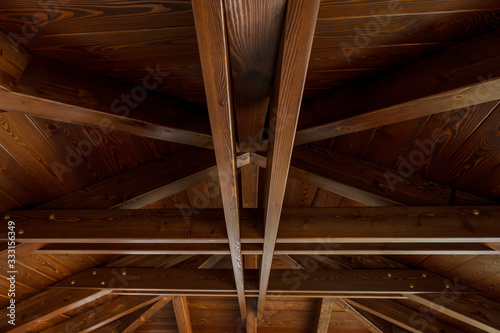 Roof rafters of the gazebo when viewed horizontally up.