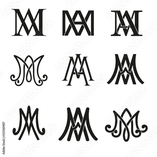 Monogram of Ave Maria symbols set. Religious catholic signs.