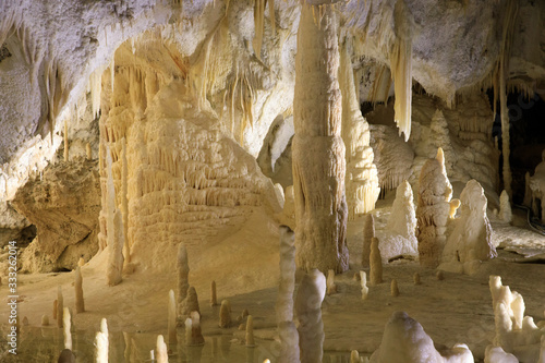 Genga (AN), Italy - January 1, 2019: Frasassi caves inside, Genga, Ancona, Marche, Italy