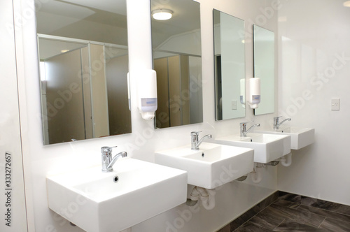 vessel sink under mirror in bathroom. Interior element