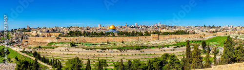 Panorama of Jerusalem, the Wall, from Mt. of Olives 