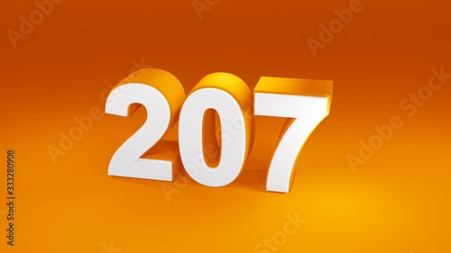 Number 207 in white on orange gradient background, isolated number 3d render