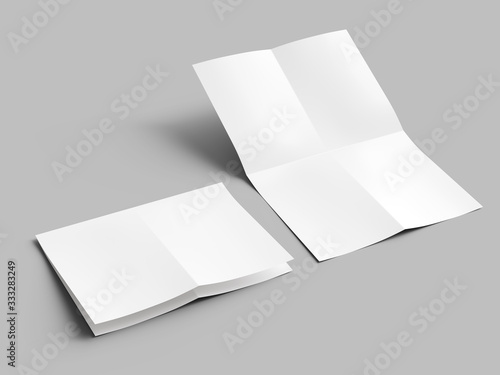 Sheet of paper folded to four. Letter or poster mockup. 3d illustration