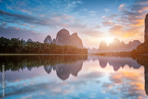 Landscape of the Yulong River in Yangshuo, Guilin..
