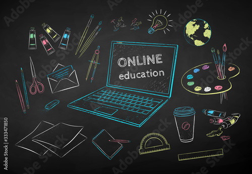 Chalk drawn set of online artist education items