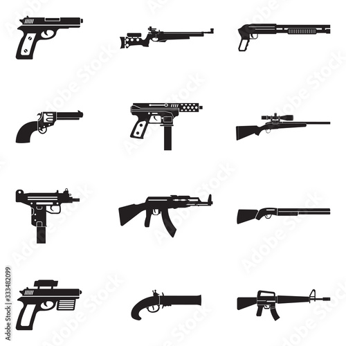 Firearms Icons. Black Flat Design. Vector Illustration.