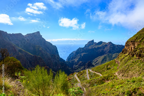 Difficult accessible hidden in mountains and ravines small scenery village Masca, Tenerife, Canary islands, Spain