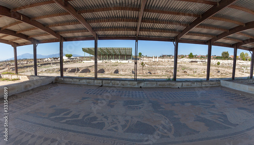 Panoramic view with mosaic in Pella, the native town of Alexander the Great, Macedonia, Greece