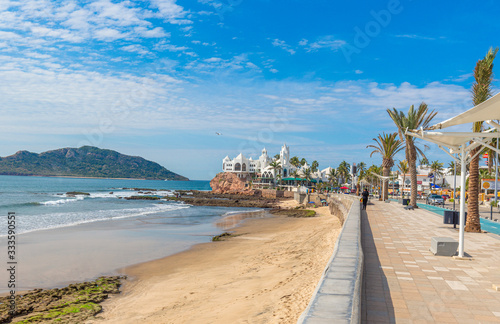 Scenic Mazatlan sea promenade (El Malecon) with ocean lookouts and scenic landscapes