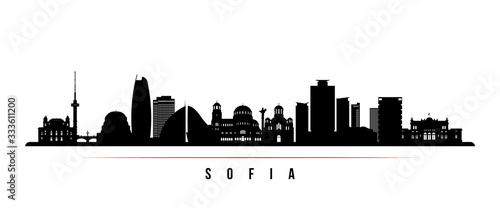 Sofia city skyline horizontal banner. Black and white silhouette of Sofia, Bulgaria. Vector template for your design.