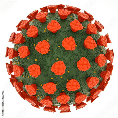 three-dimensional stylized coronavirus model on a white background. coronavirus pandemic concept. 3d render illustration. isolate