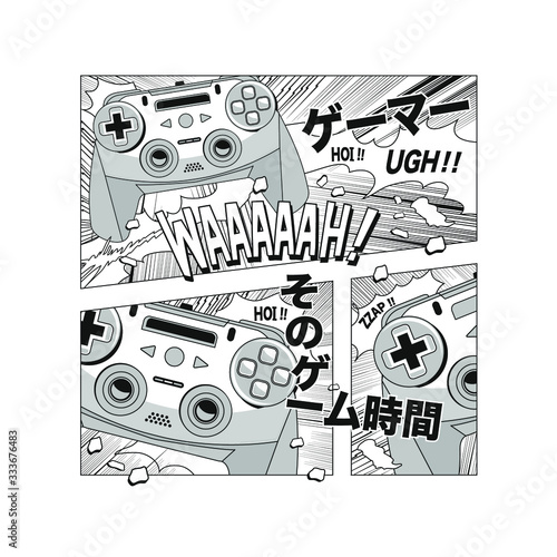 Mangas illustration with gamepad vectors