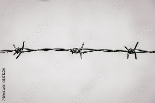 barbed wire on a white background. Macro shooting