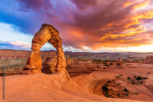Sunset over Delicate Arch - Desert Arches National Park Landscape Picture
