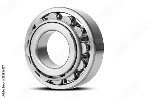 Metal silver ball bearing with balls on white isolated background. Bearing industrial. This part of the car