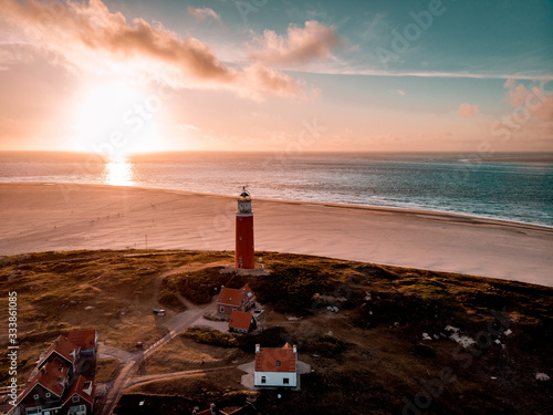 Texel lighthouse during sunset Netherlands Dutch Island Texel