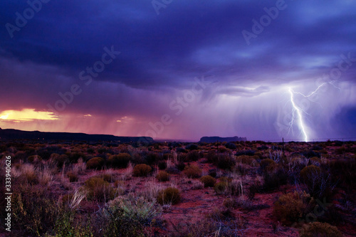 Landscape with lightning in the Arizona desert