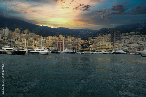 the port of montecarlo with its yachts and its skyline