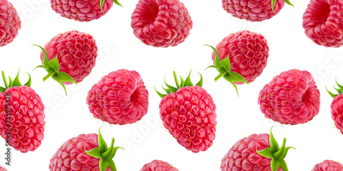Raspberry seamless pattern isolated on white background