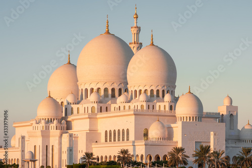 Grand Mosque in Abu Dhabi at sunset, UAE