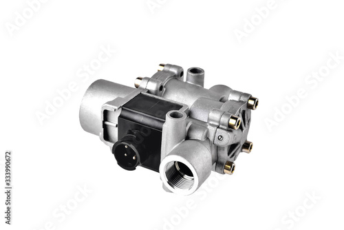 ABS modulator of the brake system with a magnetic valve for a truck, auto part, car brake system part white background