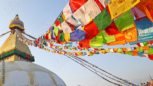 Beautiful Boudhanath stupa in Kathmandu, Nepal. The Buddha Stupa dominates the skyline; it is one of the largest stupas in the world.