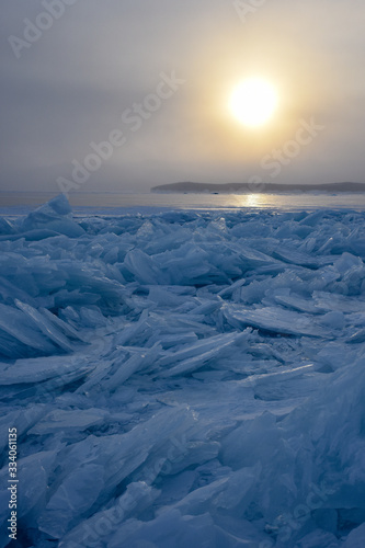 Ice fields in winter on Lake Baikal Siberia Russia 