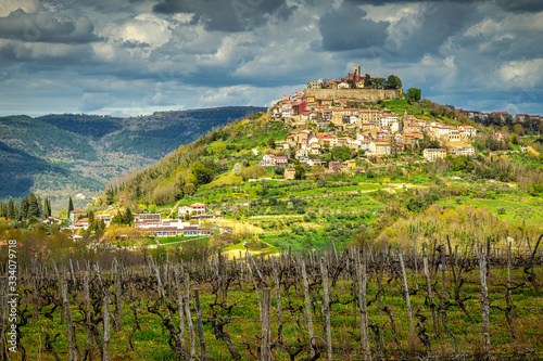The Motovun, old mediterranean town with the surrounding countryside on the peninsula of Istria, Croatia, Europe.