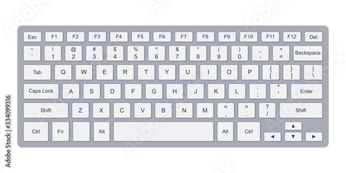 Laptop qwerty keyboard with silver key buttons. Vector illustration isolated on white background