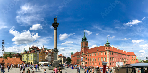 Warsaw, Poland - 21/ 06/ 2019:. Beautiful multi-colored houses in the old town in Warsaw. The central streets of the historic center of Warsaw. The main tourist attraction of Warsaw. Panoramic photo.