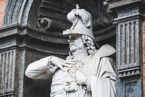 Gioacchino Murat statue at the entrance of Royal Palace in Naples, King of Naples from 1808 to 181, sculpted by Giovan Battista Amendola in 1880.