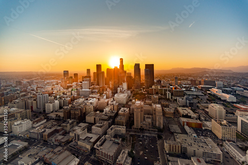 Aerial view of Los Angeles at sunset
