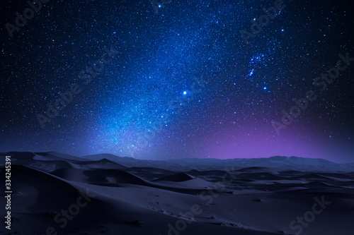 Starry night in the desert with dunes