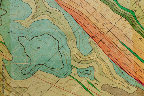 geological map as a background close-up in green colors