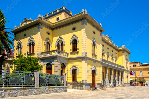 Olbia, Italy - Citi hall building - Municipio di Olbia - at the Corso Umberto I street - main boulevard and touristic site of the historic old town quarter