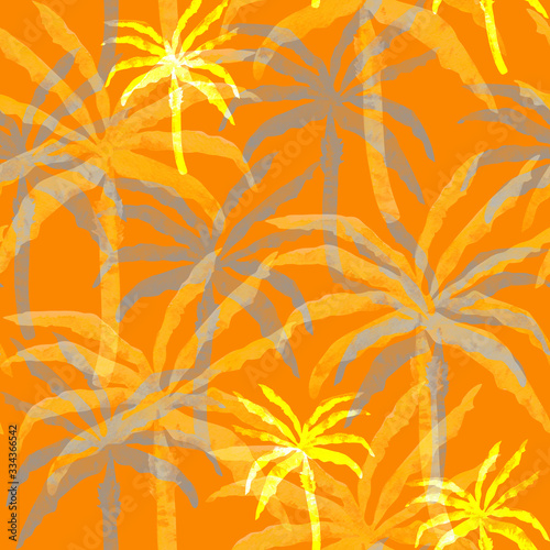 Abstract palm tree seamless watercolor pattern