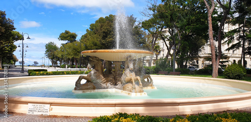 Fountain Four horses in Rimini, Italy. Panorama.