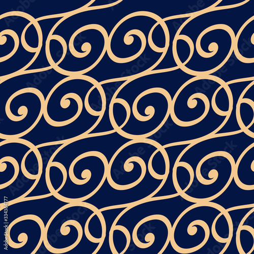 Abstract seamless background. Dark blue backdrop with golden pattern