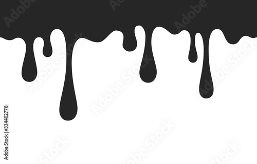 Drip of oil, sauce or paint isolated on white background. Black chocolate melt liquid splash border. Vector ink drops seamless pattern..