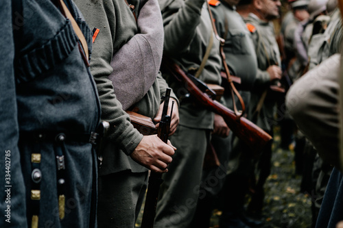 13.10.2019 Vinnitsa, Ukraine: scene of a rebuilding of the Second World War military battles involving military clubs from Germany, Ukraine and Russia