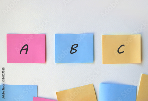 Plan A, B, C on multi-colored office stickers.